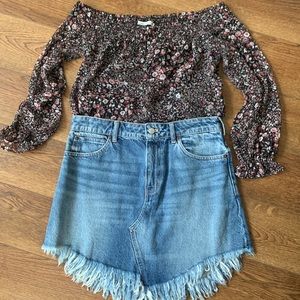 Abercrombie & Fitch Off The Shoulder Floral Print Long Sleeve Sheer Top